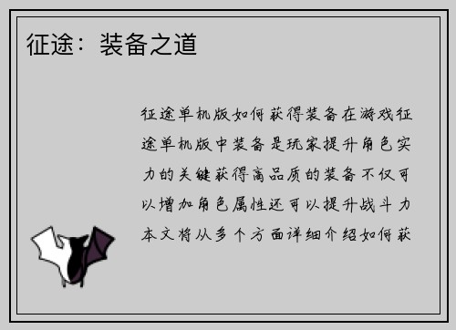 征途：装备之道